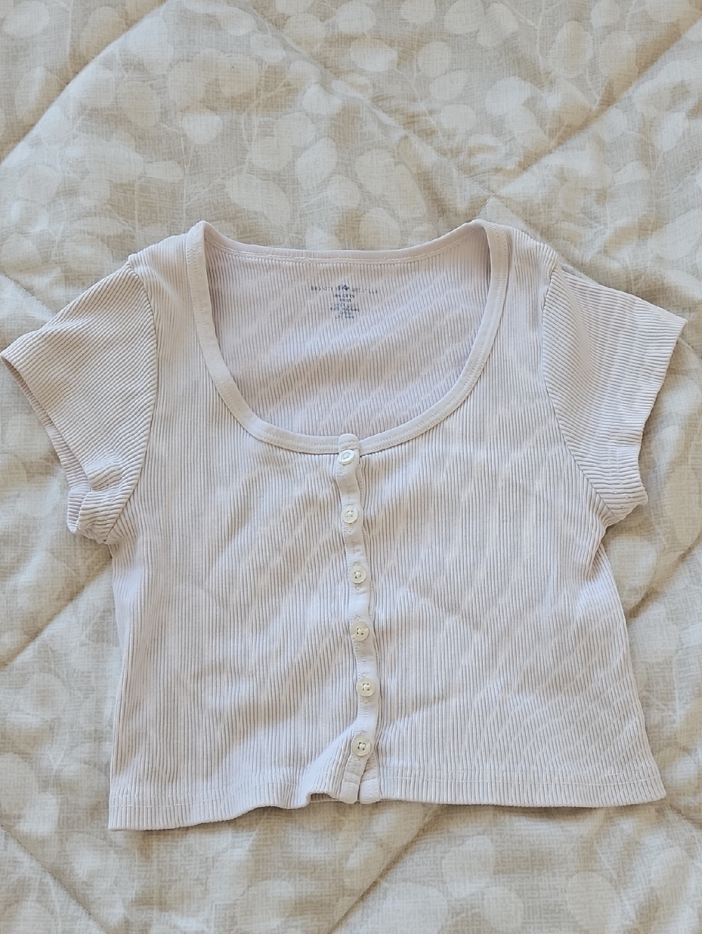 Brandy Melville Ribbed Button-Front Crop Top - White